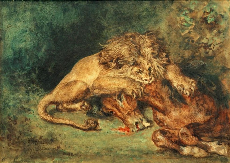 Eugene Delacroix | Master apollon Löwe schnappt sich ein Pferd – Eugene Delacroix