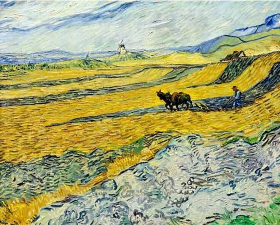 Vincent van Gogh | Master apollon Feld mit pflügendem Bauern und der Mühle - Van Gogh