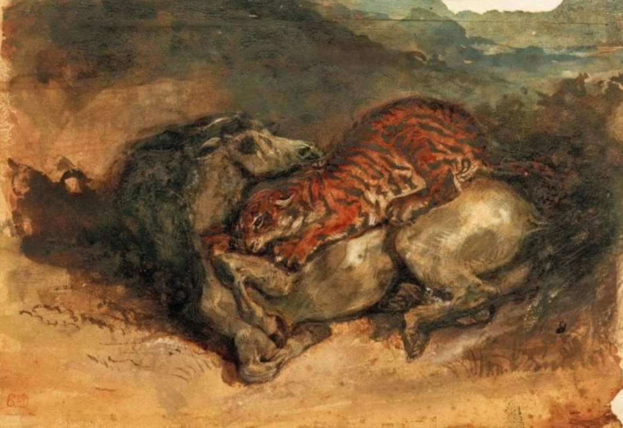 Eugène Delacroix | Master apollon Tiger greift ein Pferd an – Eugene Delacroix