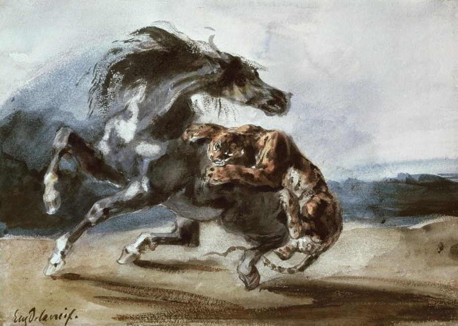 Eugene Delacroix | Master apollon Tiger greift ein wildes Pferd an – Eugene Delacroix