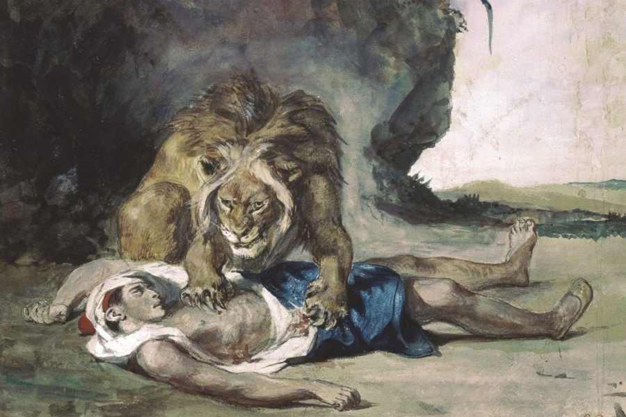 Eugene Delacroix | Master apollon Löwe an der Leiche eines Arabers – Eugene Delacroix