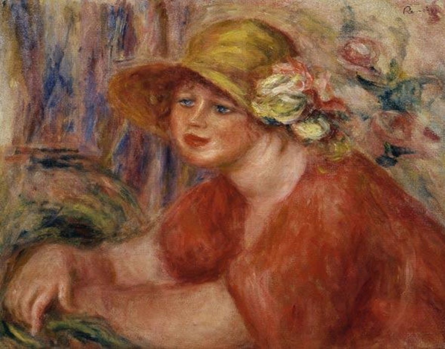 Pierre-Auguste Renoir | Master apollon Porträt einer Frau mit einem mit Blumen geschmückten Hut - Pierre-Auguste Renoir