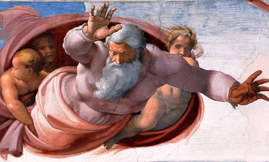 Michel&Angelo | Master apollon Sixtinische Kapelle: Gott teilt Wasser und Erde (vor der Restaurierung) (Detail) – Michelangelo