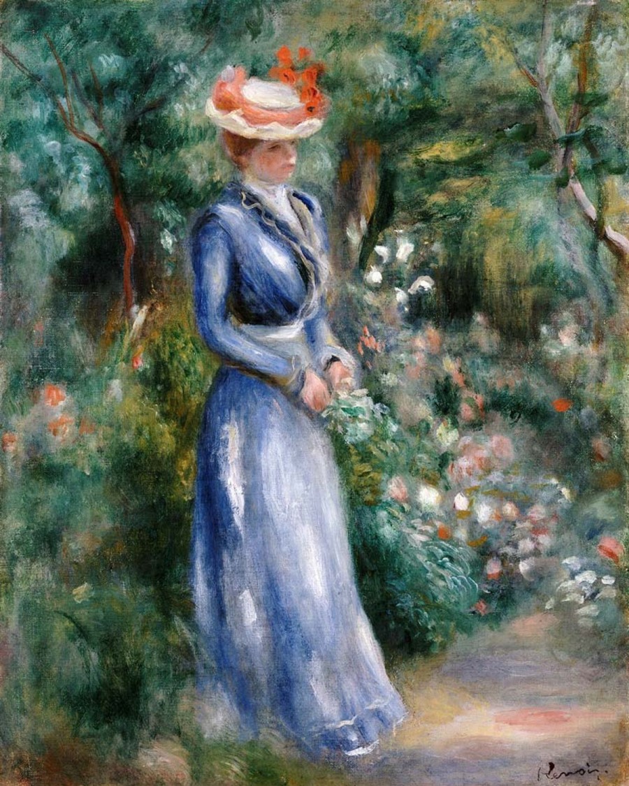 Pierre-Auguste Renoir | Master apollon Frau in einem blauen Kleid steht im Garten von Saint-Cloud – Pierre-Auguste Renoir