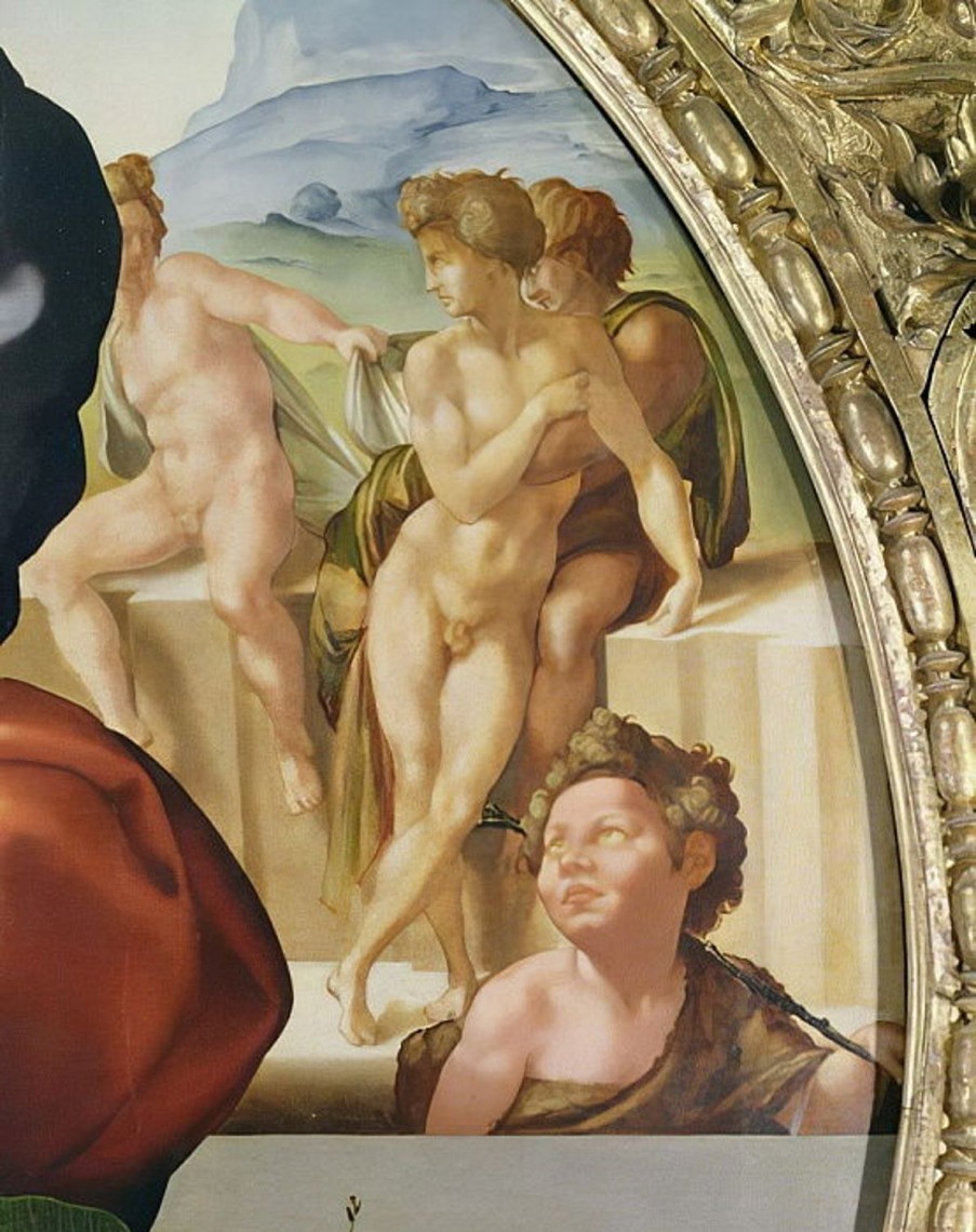 Michel&Angelo | Master apollon Die Heilige Familie mit dem Heiligen Johannes (Doni Tondo) zeigt nackte Figuren im Hintergrund – Michelangelo