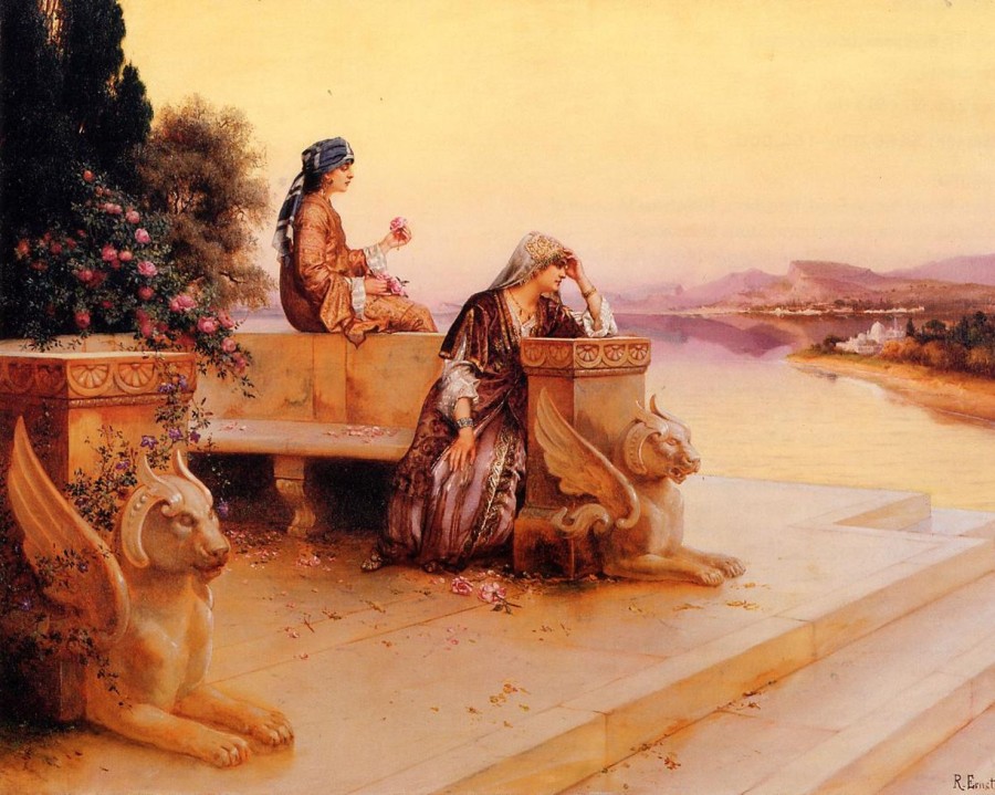 Rudolf Ernst | Master apollon Elegante arabische Frauen auf einer Terrasse bei Sonnenuntergang - Rudolf Ernst