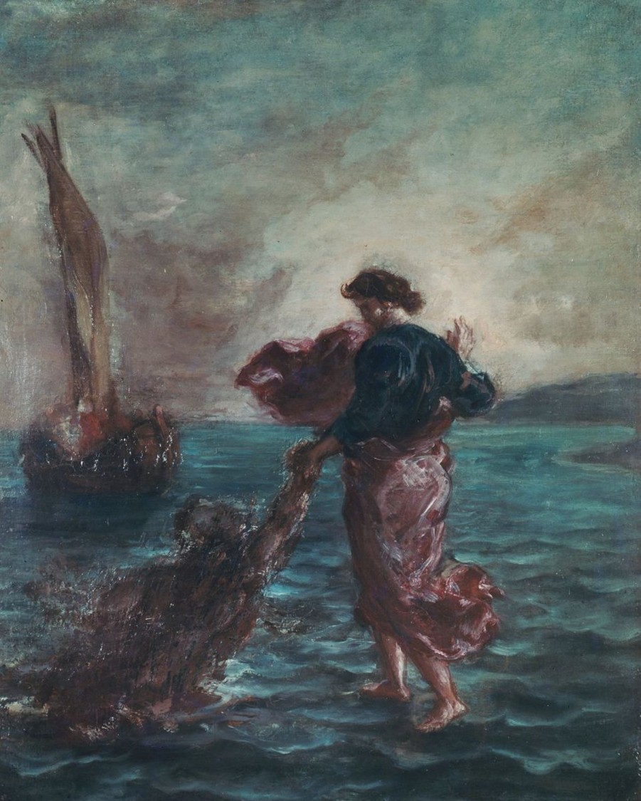 Eugene Delacroix | Master apollon Christus geht auf dem Wasser und streckt seine Hand aus, um den heiligen Petrus zu retten – Eugene Delacroix