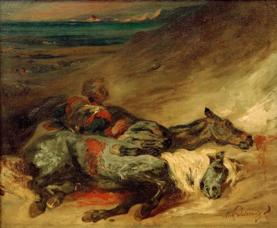 Eugene Delacroix | Master apollon Die zwei toten Pferde auf dem Schlachtfeld – Eugene Delacroix