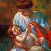 Mary Cassatt | Master apollon Baby liegt auf dem Schoß der Mutter und streckt die Hand aus, um einen Schal zu halten – Mary Cassatt